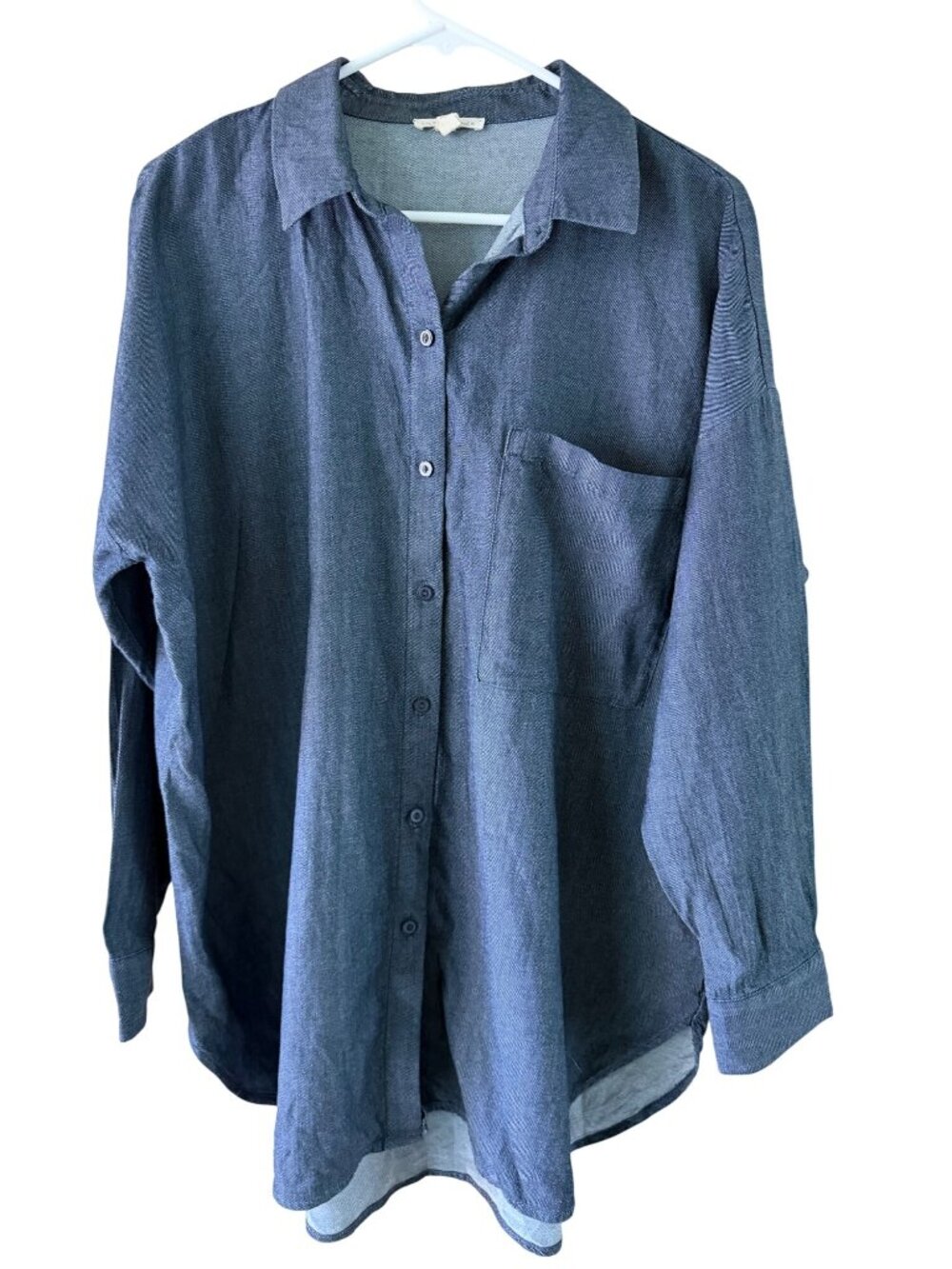 Eileen Fisher Womens Oversized Collared Button Front Denim Shirt Size L Casual
